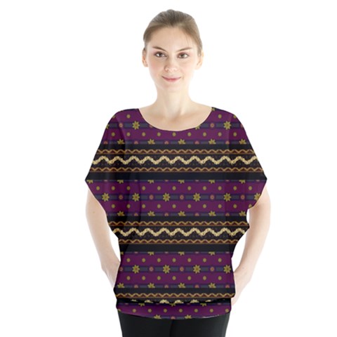 Background Flower Abstract Pattern Batwing Chiffon Blouse by Ravend