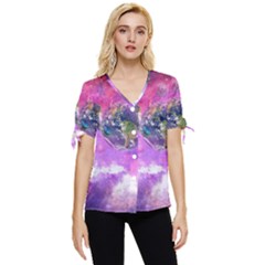 Astronaut Earth Space Planet Fantasy Bow Sleeve Button Up Top by Ravend