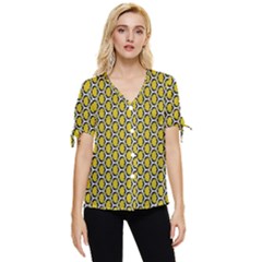 Abstract Beehive Yellow  Bow Sleeve Button Up Top by ConteMonfrey