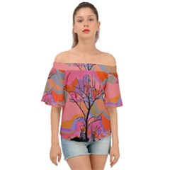 Tree Landscape Abstract Nature Colorful Scene Off Shoulder Short Sleeve Top by danenraven