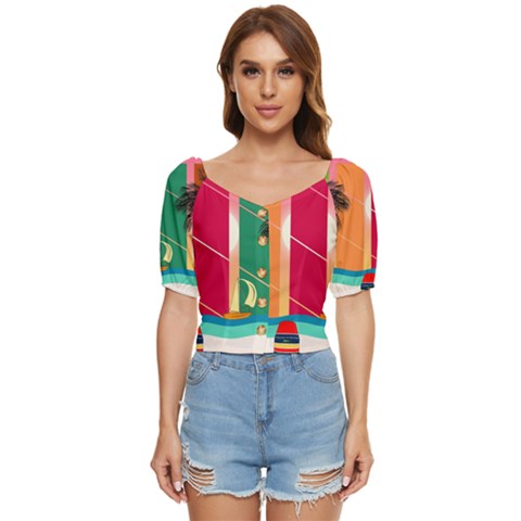 Beach Summer Wallpaper Button Up Blouse by Ravend
