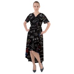 Black Background Text Overlay  Mathematics Formula Front Wrap High Low Dress by danenraven