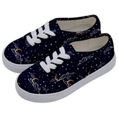 Hand Drawn Scratch Style Night Sky With Moon Cloud Space Among Stars Seamless Pattern Vector Design Kids  Classic Low Top Sneakers by Ravend