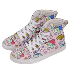 Seamless Pattern With Many Funny Cute Superhero Dinosaurs T-rex Mask Cloak With Comics Style Women s Hi-top Skate Sneakers by Ravend