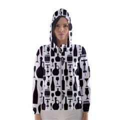Wine Pattern Black White Women s Hooded Windbreaker by Jancukart