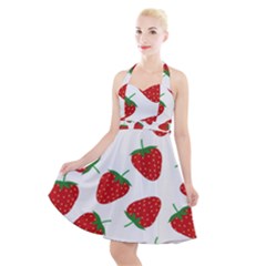 Seamless-pattern-fresh-strawberry Halter Party Swing Dress  by Jancukart