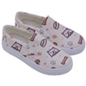 Pug-dog-cat-with-bone-fish-bones-paw-prints-ball-seamless-pattern-vector-background Kids  Canvas Slip Ons View3
