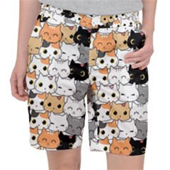 Cute-cat-kitten-cartoon-doodle-seamless-pattern Pocket Shorts by Jancukart