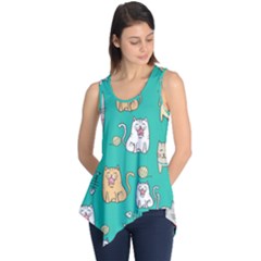 Seamless-pattern-cute-cat-cartoon-with-hand-drawn-style Sleeveless Tunic by Jancukart