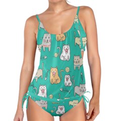 Seamless-pattern-cute-cat-cartoon-with-hand-drawn-style Tankini Set by Jancukart