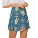 Seamless-pattern-funny-astronaut-outer-space-transportation Mini Front Wrap Skirt View3