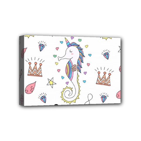 Seamless-pattern-cute-unicorn-cartoon-hand-drawn Mini Canvas 6  X 4  (stretched) by Jancukart