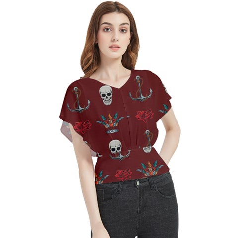 Tattoo-old-school-background-pattern Butterfly Chiffon Blouse by Jancukart