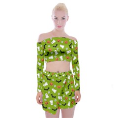 Pattern Seamless Halloween Fall Off Shoulder Top With Mini Skirt Set by Wegoenart