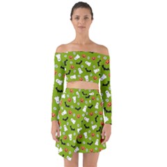 Pattern Seamless Halloween Fall Off Shoulder Top With Skirt Set by Wegoenart