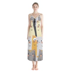 Seamless Pattern Cute Cat Cartoons Button Up Chiffon Maxi Dress by Wegoenart