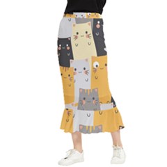 Seamless Pattern Cute Cat Cartoons Maxi Fishtail Chiffon Skirt by Wegoenart