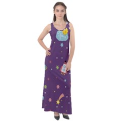 Space Travels Seamless Pattern Vector Cartoon Sleeveless Velour Maxi Dress by Wegoenart
