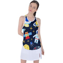 Space Seamless Pattern ---- Racer Back Mesh Tank Top by Wegoenart