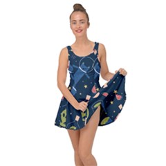 Seamless Pattern With Funny Alien Cat Galaxy Inside Out Casual Dress by Wegoenart