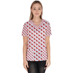 Small Mini Peppers White Women s V-neck Scrub Top by ConteMonfrey