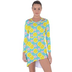 Blue Neon Lemons Asymmetric Cut-out Shift Dress by ConteMonfrey