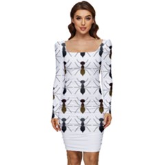Ants Insect Pattern Cartoon Ant Animal Women Long Sleeve Ruched Stretch Jersey Dress by Ravend