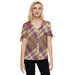 Beetle Juice Plaids  Bow Sleeve Button Up Top by ConteMonfrey