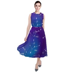 Realistic Night Sky With Constellation Round Neck Boho Dress by Wegoenart