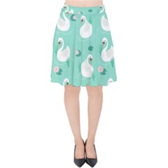 Elegant Swan Seamless Pattern Velvet High Waist Skirt by Wegoenart