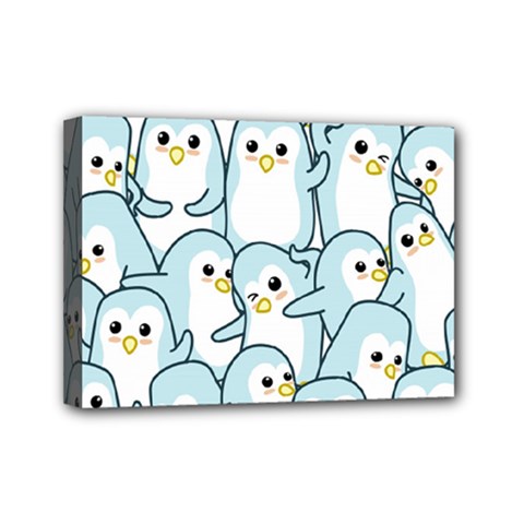 Penguin Pattern Mini Canvas 7  X 5  (stretched) by Wegoenart