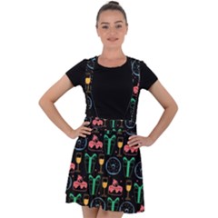 Hand-drawn-happy-birthday-pattern-background Velvet Suspender Skater Skirt by Wegoenart