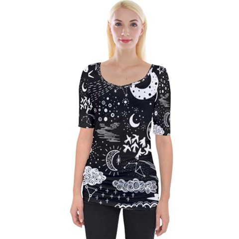 Vector-set-sketch-drawn-with-space Wide Neckline Tee by Wegoenart
