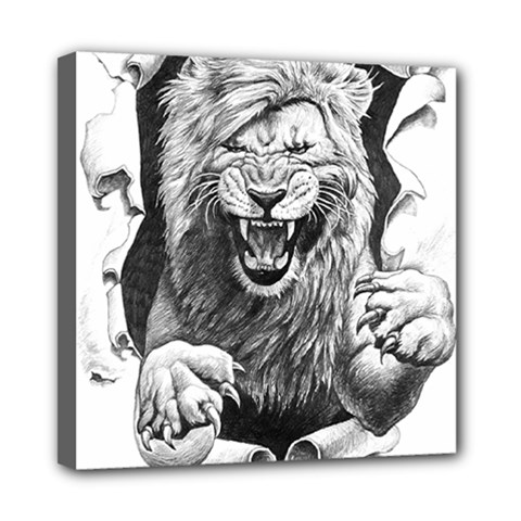 Drawing Angry Male Lion Roar Animal Mini Canvas 8  X 8  (stretched) by danenraven