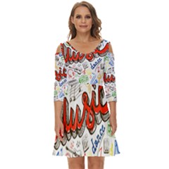 Music-color-elements Shoulder Cut Out Zip Up Dress by Wegoenart
