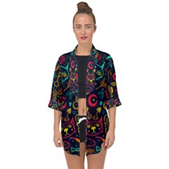 Sketch-graphic-illustration Open Front Chiffon Kimono by Wegoenart