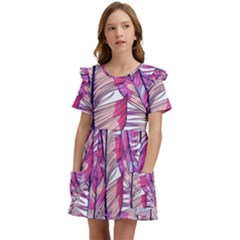 Beautiful-boho-seamless-pattern-with-pink-feathers Kids  Frilly Sleeves Pocket Dress by Wegoenart