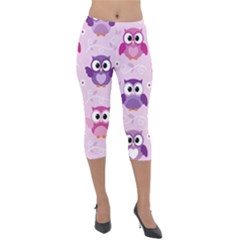 Seamless Cute Colourfull Owl Kids Pattern Lightweight Velour Capri Leggings  by Wegoenart