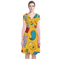 Graffiti Characters Seamless Ornament Short Sleeve Front Wrap Dress by Wegoenart