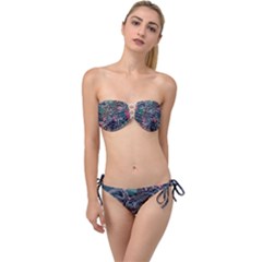 Japanese Wave Koi Illustration Seamless Pattern Twist Bandeau Bikini Set by Wegoenart
