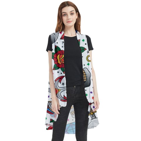 Full Color Flash Tattoo Patterns Sleeveless Chiffon Waistcoat Shirt by Wegoenart