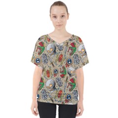 Tattoo Pattern V-neck Dolman Drape Top by Wegoenart