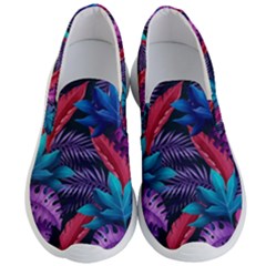 Background With Violet Blue Tropical Leaves Men s Lightweight Slip Ons by Wegoenart