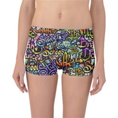 Graffiti Word Seamless Pattern Reversible Boyleg Bikini Bottoms by Wegoenart