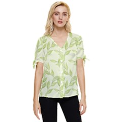 Watercolor Leaves On The Wall  Bow Sleeve Button Up Top by ConteMonfrey