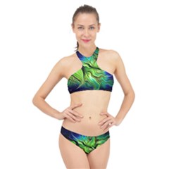 Fractal Art Pattern Abstract High Neck Bikini Set by Ravend