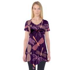 Dragonfly Pattern Design Short Sleeve Tunic  by Wegoenart