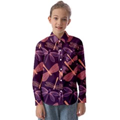Dragonfly Pattern Design Kids  Long Sleeve Shirt by Wegoenart