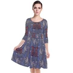 Armenian Ornaments Quarter Sleeve Waist Band Dress by Gohar