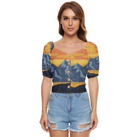 Illustration Landscape Nature Button Up Blouse by Wegoenart